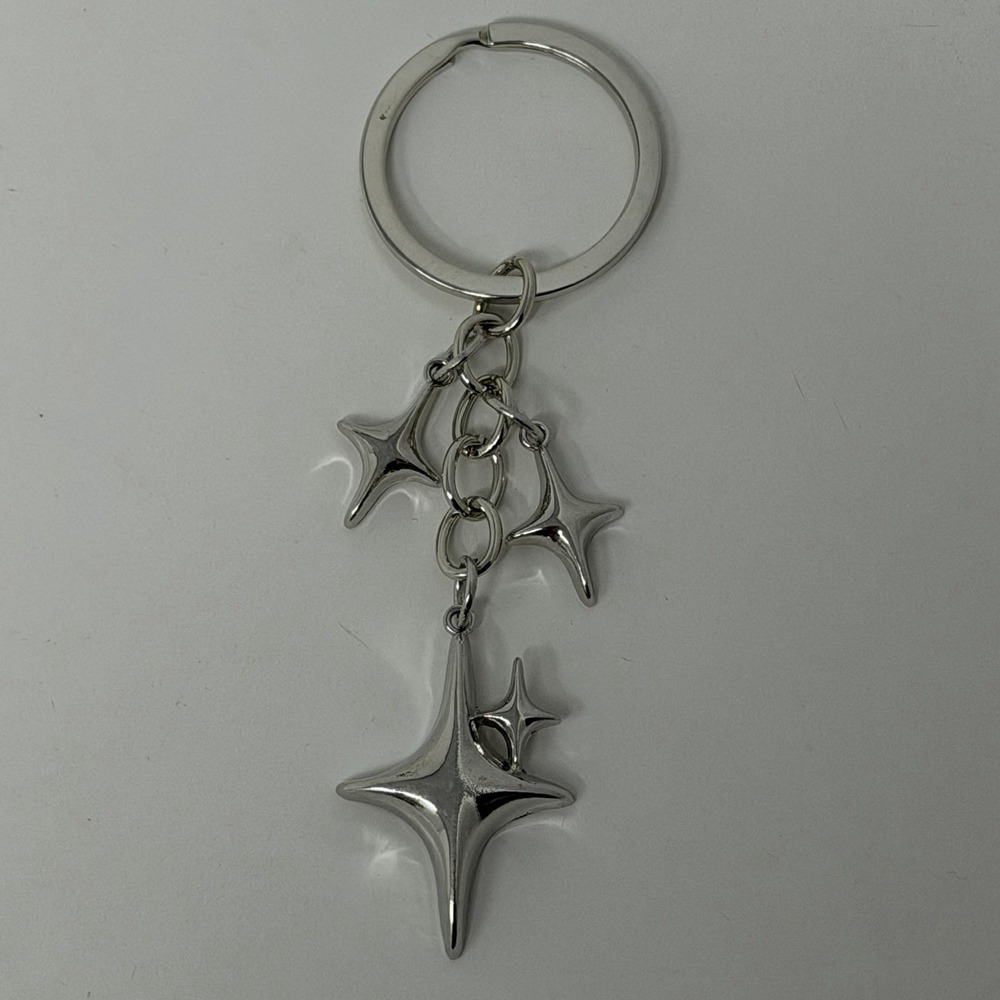 Y2K Triple Star Keychain Silver Pendant Key Ring Grunge Clip